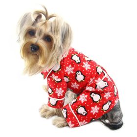 Penguins & Snowflake Flannel PJ with 2 Pockets (Red) (Color: Red, size: L)