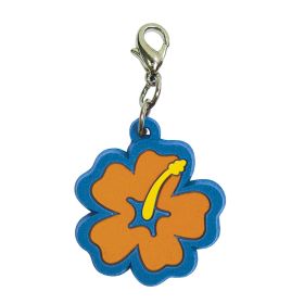 Soft PVC Rubber Hibiscus Charms (Color: Orange w/Blue Trim, size: 1" diameter)